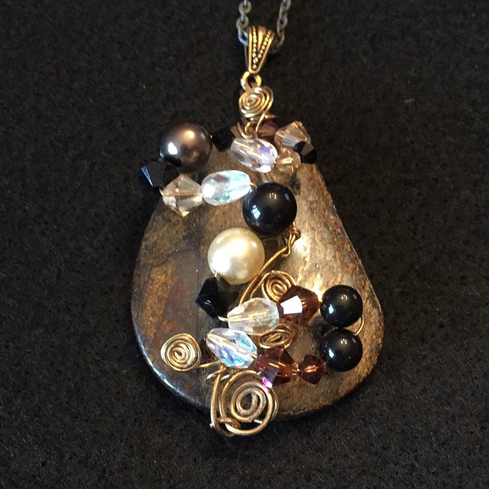 Hand crafted jasper teardrop pendant 18”